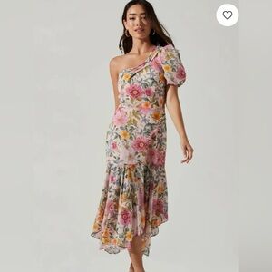ASTR The Label One Shoulder Santorini Floral Midi Dress Small